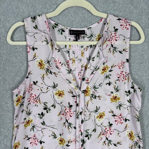 Bobeau Blouse Small Pink‎ Floral Pintuck Flowy Sheer Popover Feminine Cottage - Picture 2 of 12